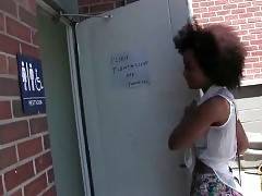 Ebony cutie Ivy Sherwood comes to public restroom looking for nasty fun.